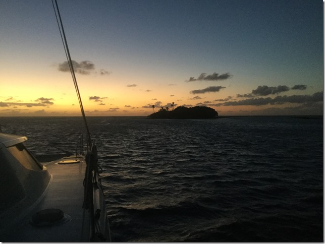 On anchor. Dawn over the Kon Tiki motu